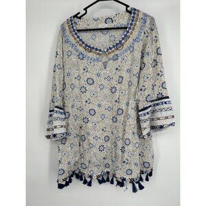 J.Jill Women's Flowy Tunic Top 3/4 Sleeve Tassel Trim Size‎ 2XL